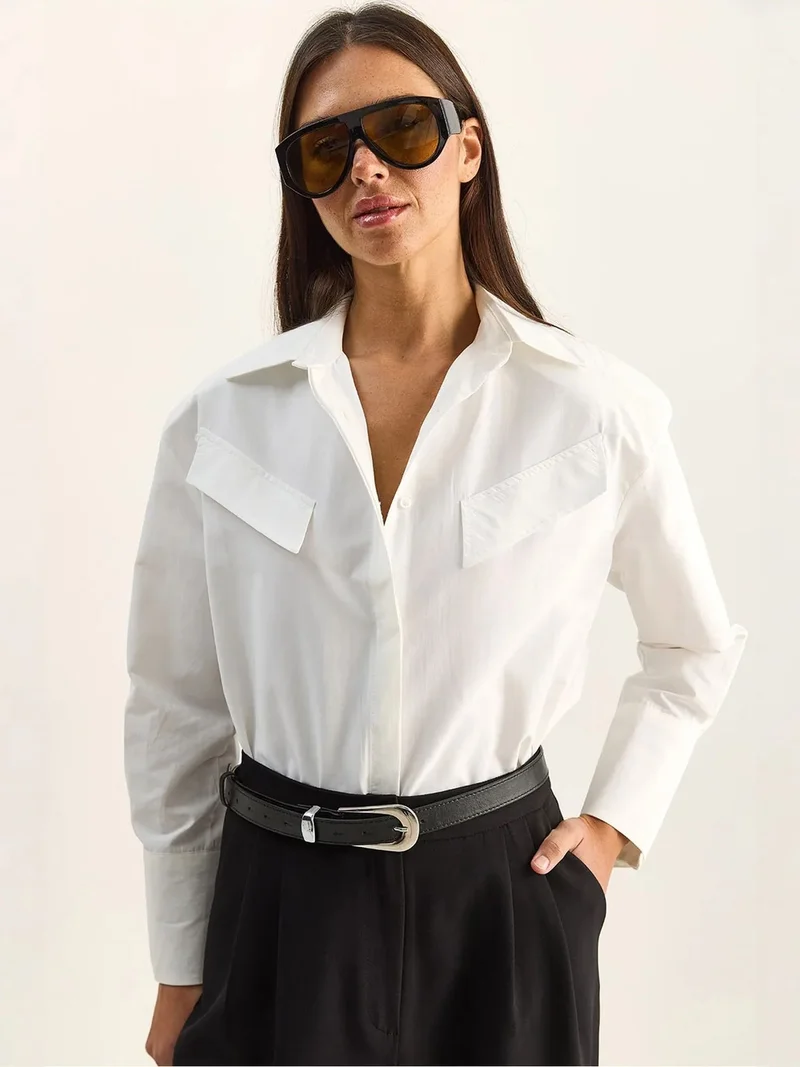 Bianco Lucci LUCCI Casual Long Sleeve Button Up Poplin Shirt with Pocket
