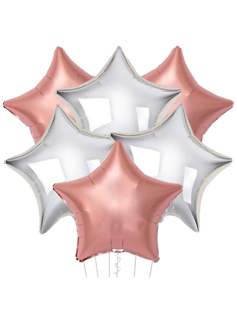 كاتشون بالونات من رقائق الذهب الوردي والفضي على شكل نجمة، عبوة من 6 بالونات | بالونات معدنية على شكل نجمة مقاس 18 بوصة | بالونات حفلات باللون الفضي والذهبي الوردي لتزيين أعياد الميلاد - Image 1