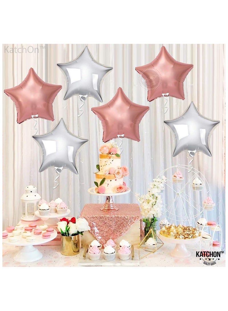 كاتشون بالونات من رقائق الذهب الوردي والفضي على شكل نجمة، عبوة من 6 بالونات | بالونات معدنية على شكل نجمة مقاس 18 بوصة | بالونات حفلات باللون الفضي والذهبي الوردي لتزيين أعياد الميلاد - Image 4