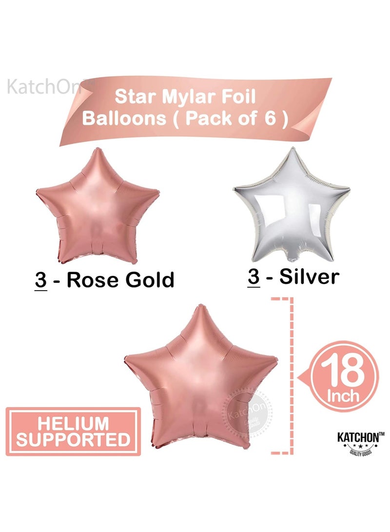 كاتشون بالونات من رقائق الذهب الوردي والفضي على شكل نجمة، عبوة من 6 بالونات | بالونات معدنية على شكل نجمة مقاس 18 بوصة | بالونات حفلات باللون الفضي والذهبي الوردي لتزيين أعياد الميلاد - Image 2