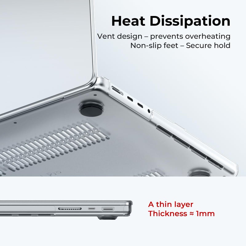 EooCoo Case Compatible with MacBook Pro 14 inch M5 2026-2021 M4 M3 M2 M1 Pro/Max Chip, Hard Shell Cases with Keyboard Cover, Screen Protector - Crystal Clear - Image 4