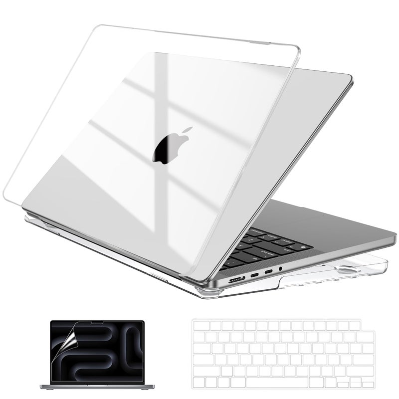 EooCoo Case Compatible with MacBook Pro 14 inch M5 2026-2021 M4 M3 M2 M1 Pro/Max Chip, Hard Shell Cases with Keyboard Cover, Screen Protector - Crystal Clear - Image 1