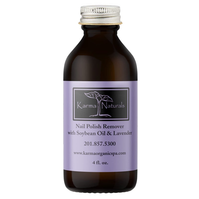 karma organic مزيل طلاء الأظافر العضوي من كارما بزيت فول الصويا وزيت اللافندر - غير سام، نباتي، خالي من التجارب على الحيوانات، خالي من الأسيتون - مقوي للأظافر - 4 أونصات سائلة - Image 1