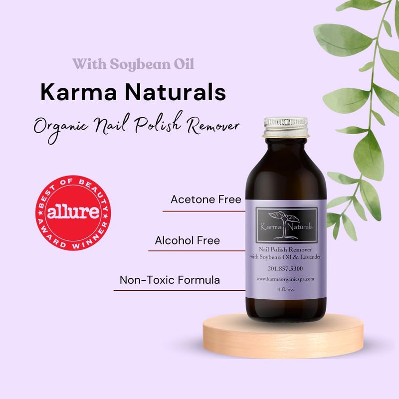 karma organic مزيل طلاء الأظافر العضوي من كارما بزيت فول الصويا وزيت اللافندر - غير سام، نباتي، خالي من التجارب على الحيوانات، خالي من الأسيتون - مقوي للأظافر - 4 أونصات سائلة - Image 3