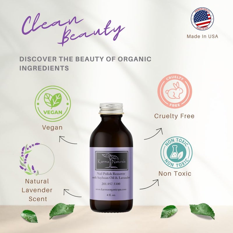karma organic مزيل طلاء الأظافر العضوي من كارما بزيت فول الصويا وزيت اللافندر - غير سام، نباتي، خالي من التجارب على الحيوانات، خالي من الأسيتون - مقوي للأظافر - 4 أونصات سائلة - Image 5