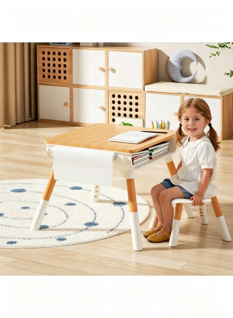 XICEN Kids Table with 1 Chair Set, Height-Adjustable Toddler Desk and Chairs, Non-Slip Toddler Activity Table with Drawing Paper & Storage Basket, Ideal for Classrooms/Daycare/Home Use, Multifunctional Activity Table for Children - Image 1