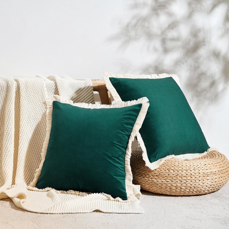 Monday Moose Moose Throw Pillow Cover Coves Cance Cance Set من 2 Soft Velvet Modern Tassel Designs Mix ومطابقة لإدراج وسادة ديكور المنزل غير مدرجة (Teal Green 18x18 Inch) - Image 2