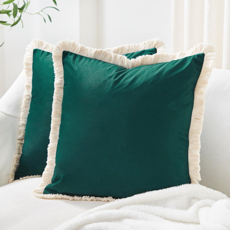 Monday Moose Moose Throw Pillow Cover Coves Cance Cance Set من 2 Soft Velvet Modern Tassel Designs Mix ومطابقة لإدراج وسادة ديكور المنزل غير مدرجة (Teal Green 18x18 Inch) - Image 1