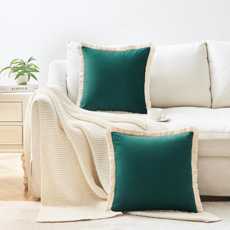 Monday Moose Moose Throw Pillow Cover Coves Cance Cance Set من 2 Soft Velvet Modern Tassel Designs Mix ومطابقة لإدراج وسادة ديكور المنزل غير مدرجة (Teal Green 18x18 Inch) - Image 4