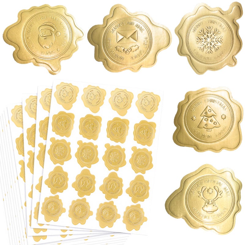 300pcs Christmas Envelope Seals  Gold Embossed Wax Foil Seal Stickers Self Adhesive for Wedding Party  Holiday