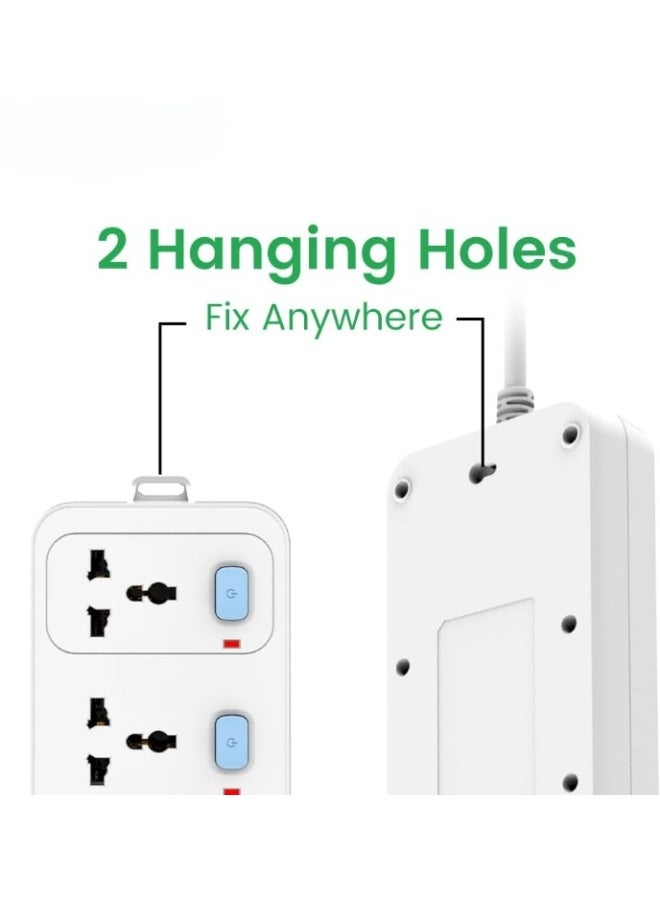 غونغنيو سلك تمديد بخمسة منافذ وخمسة مفاتيح منفصلة - شريط طاقة متعدد المقابس بطول ٥ أمتار | محول قابس عالمي مع كابل عالي التحمل وقابس ١٣ أمبير مزوّد بفيوز للاستخدام المنزلي والمكتبي والسفر - Image 3