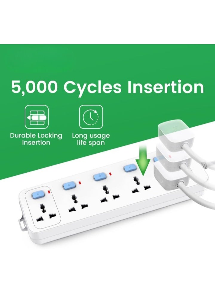 غونغنيو سلك تمديد بخمسة منافذ وخمسة مفاتيح منفصلة - شريط طاقة متعدد المقابس بطول ٥ أمتار | محول قابس عالمي مع كابل عالي التحمل وقابس ١٣ أمبير مزوّد بفيوز للاستخدام المنزلي والمكتبي والسفر - Image 4