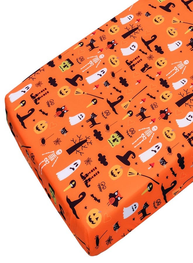JISEN Baby Crib Sheet 1 Piece Portable Fitted Crib Sheet for Standard Crib and Toddler Mattresses Nursery Bed Decor for Boys Girls 28x52 Halloween Ghost - Image 1