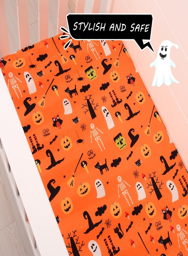 JISEN Baby Crib Sheet 1 Piece Portable Fitted Crib Sheet for Standard Crib and Toddler Mattresses Nursery Bed Decor for Boys Girls 28x52 Halloween Ghost - Image 5