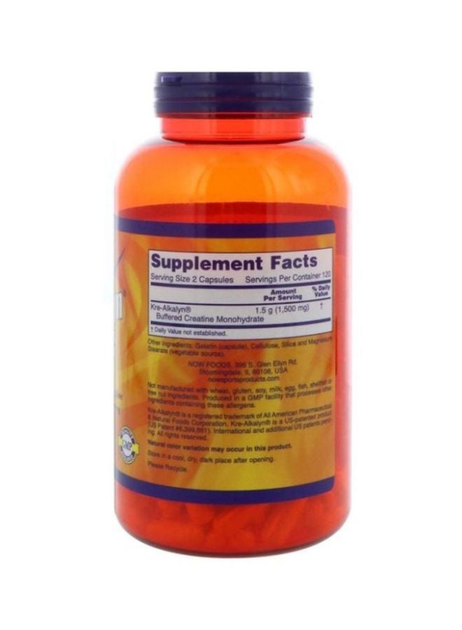Now Foods Kre-Alkalyn Creatine Dietary Supplement - 240 Capsules - Image 2