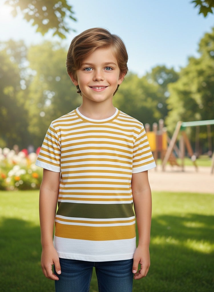 A trendy T-shirt with stylish stripes. Short-sleeved crew neck T-shirt - Image 1