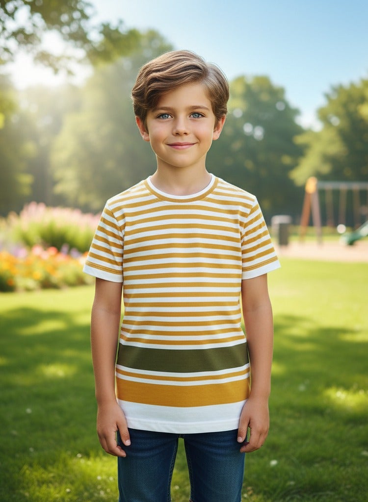 A trendy T-shirt with stylish stripes. Short-sleeved crew neck T-shirt - Image 2