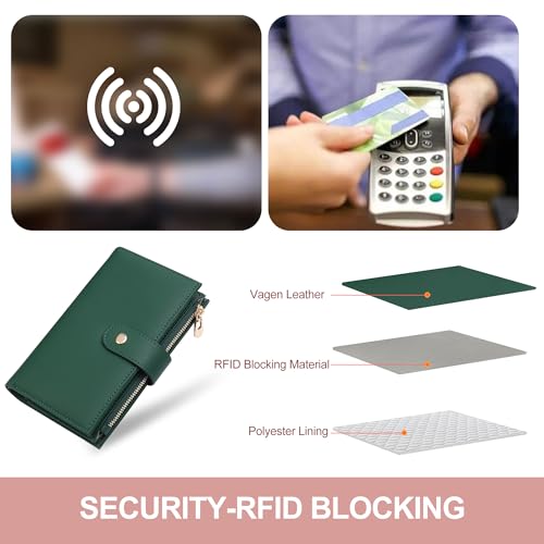 yiijay Womens Wallet RFID Blocking Leather Trifold Clutch Wallet Credit Card Holder Ladies Travel Wallet Purse with Pen Holder - Image 5