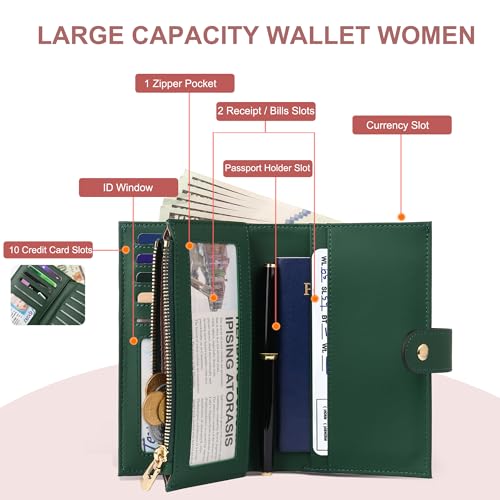 yiijay Womens Wallet RFID Blocking Leather Trifold Clutch Wallet Credit Card Holder Ladies Travel Wallet Purse with Pen Holder - Image 2