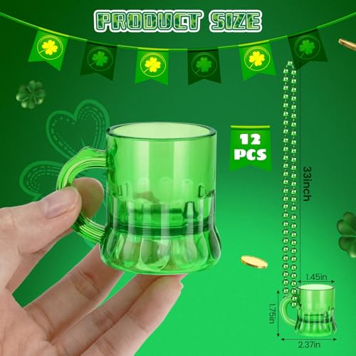 ZZYFGH St Patricks Day Beads Necklace with Shot Glasses, 12 Pack St Patricks Day Shot Glass Necklace, Fun Green Shot Glass Necklace for St. Patrick's Day Party Favors Supplies, Costume Accessories - Image 2