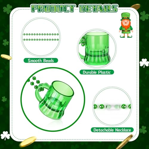 ZZYFGH St Patricks Day Beads Necklace with Shot Glasses, 12 Pack St Patricks Day Shot Glass Necklace, Fun Green Shot Glass Necklace for St. Patrick's Day Party Favors Supplies, Costume Accessories - Image 4