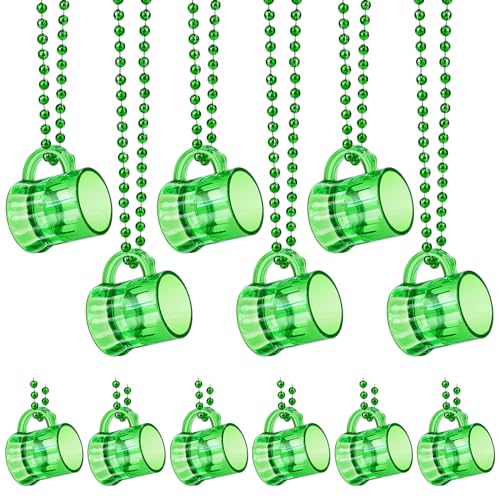 ZZYFGH St Patricks Day Beads Necklace with Shot Glasses, 12 Pack St Patricks Day Shot Glass Necklace, Fun Green Shot Glass Necklace for St. Patrick's Day Party Favors Supplies, Costume Accessories - Image 1