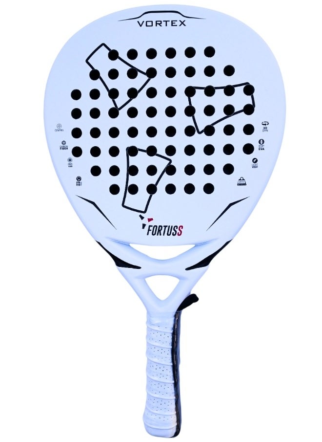 FORTUSS Padel Tennis Racket - Full Carbon Fiber - 3D Surface With Light Eva Memory Flex Foam Core - Padel Racquet - Hybrid Teardrop Paddle Racket With Bag Included (White)  - Image 1