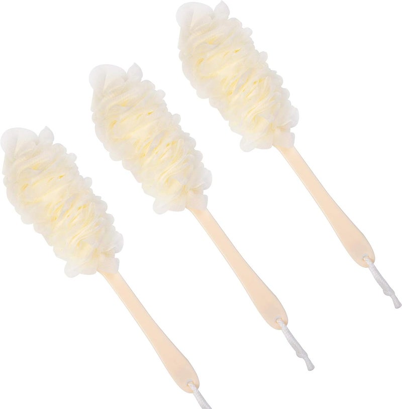 Arswin Back Scrubber for Shower,Loofah Long Handle Bath Body Brush,Soft Nylon Mesh Sponge for Shower,Loofah On a Stick for Men Women,Exfoliating Scrub Cleaning Luffa for Elderly(3-Pack,White) - Image 1