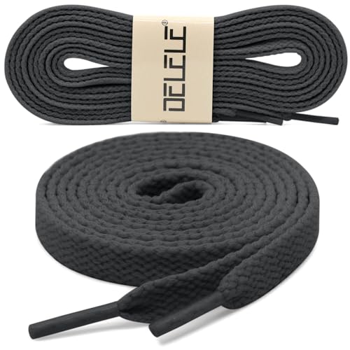 DELELE 2 Pair 39 inch Flat Shoe laces 5/16" Wide Shoelaces for Athletic Running Sneakers Shoes Boot Strings Dark Gray - Image 2