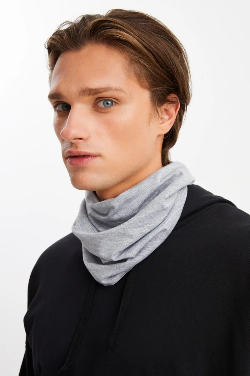 بوتيكجيز Light Gray Men's 4-function Protective Cotton, Flexible, Anti-Sweat, Bandana, Neck Collar, Buff, Mask