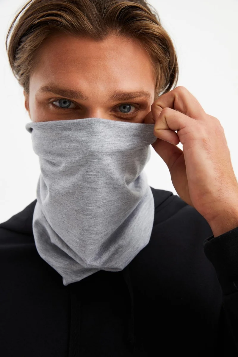 بوتيكجيز Light Gray Men's 4-function Protective Cotton, Flexible, Anti-Sweat, Bandana, Neck Collar, Buff, Mask