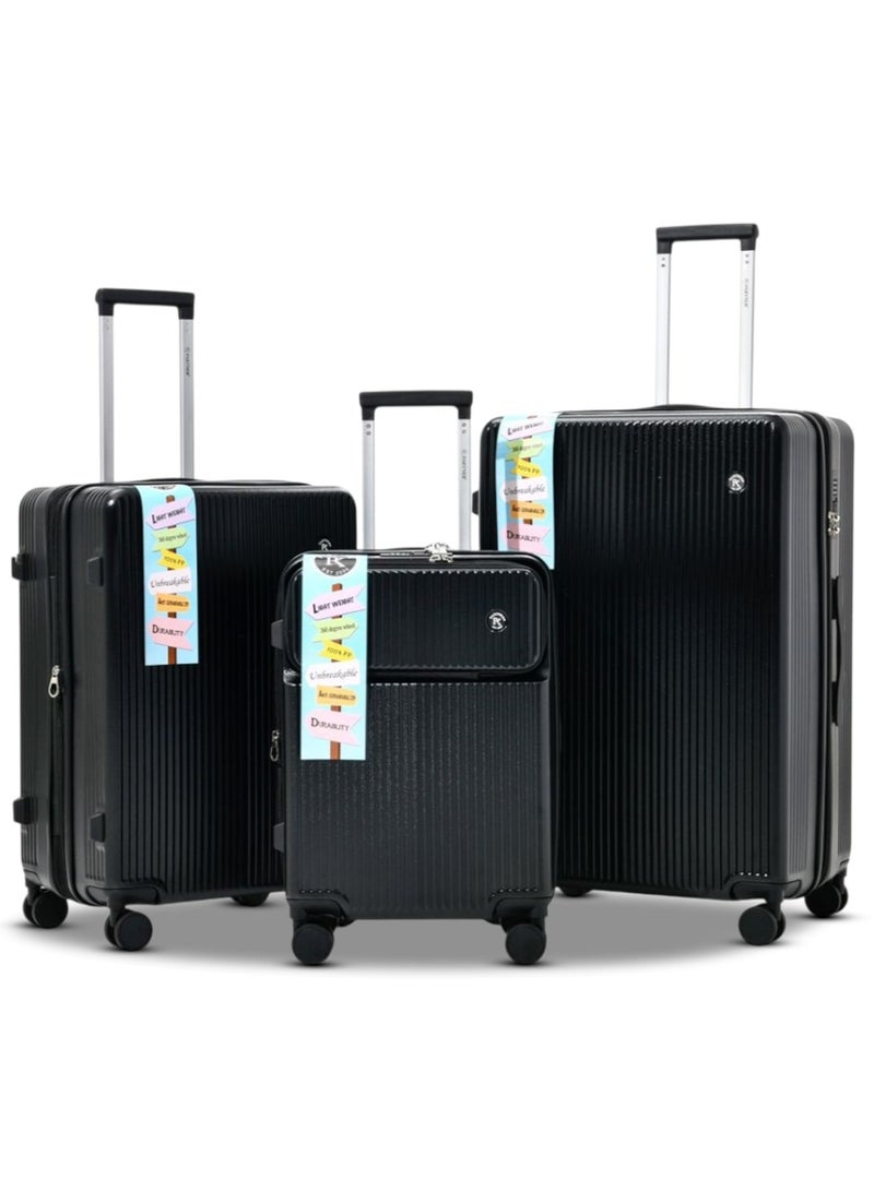 ZAAPPY Lightweight Hardshell Luggage 3 Pcs Set with Front Opening Carry-On Suitcase for Easy Access and a Convenient Bottle Holder - Image 1