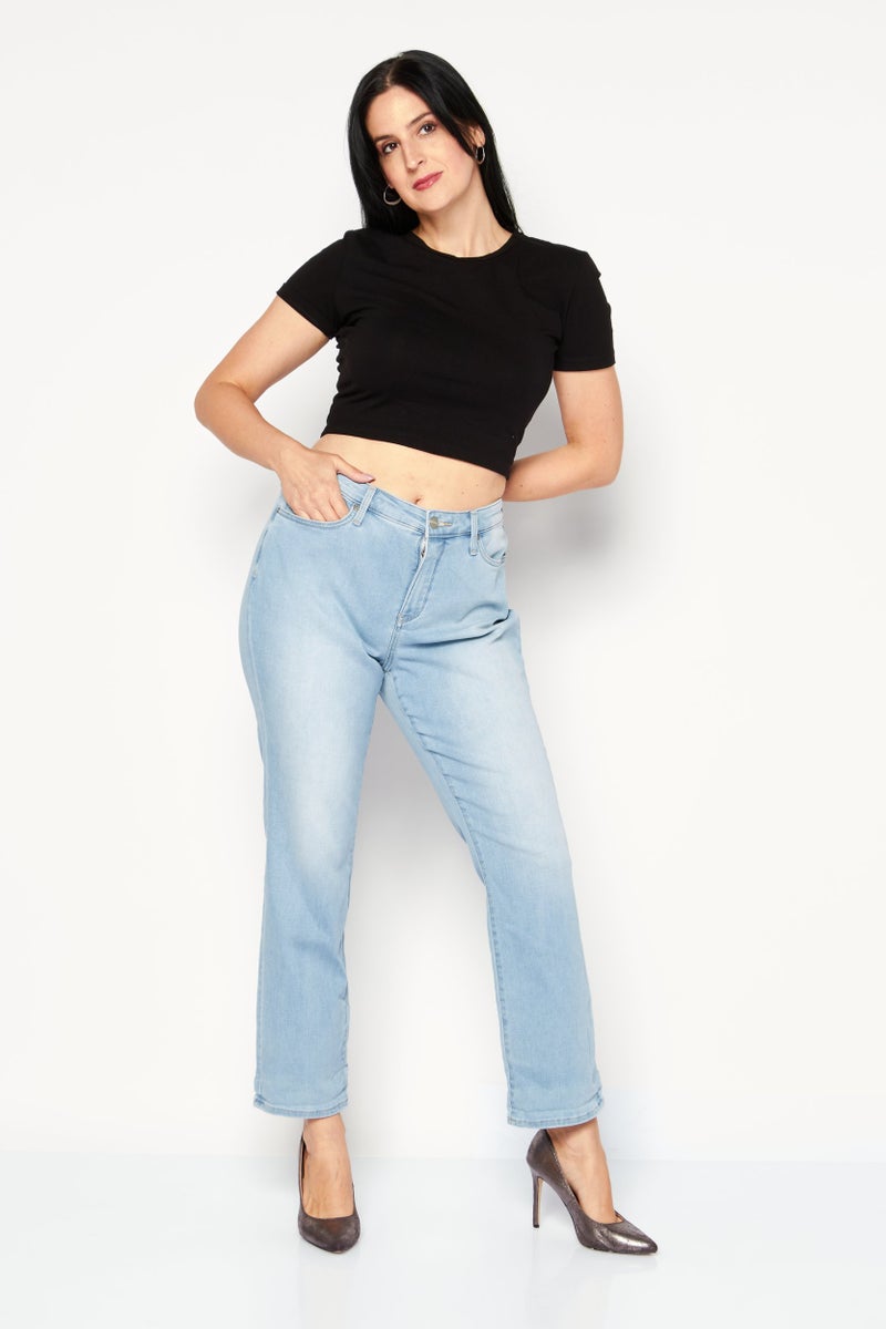 NYDJ Women Sheri Slim Fit Ankle Cuff Stretchable Jeans, Light Wash Blue - Image 3