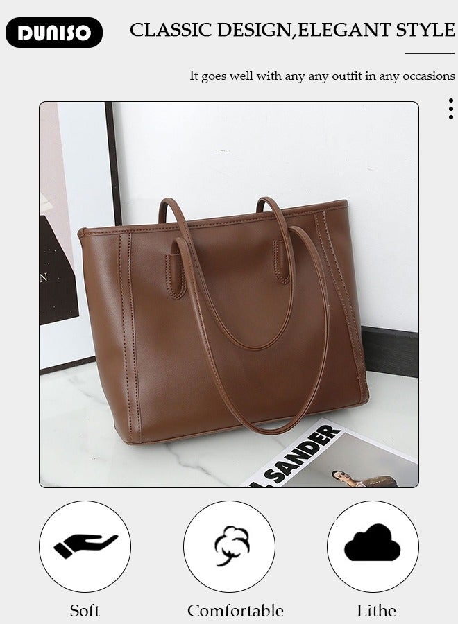 DUNISO Women's Shoulder Tote Bag Faux Leather Handbag For Women Large Capacity Bucket Bag Fashionable Travel Messenger Shoulder Bag For Ladies Girls College Students - Image 2