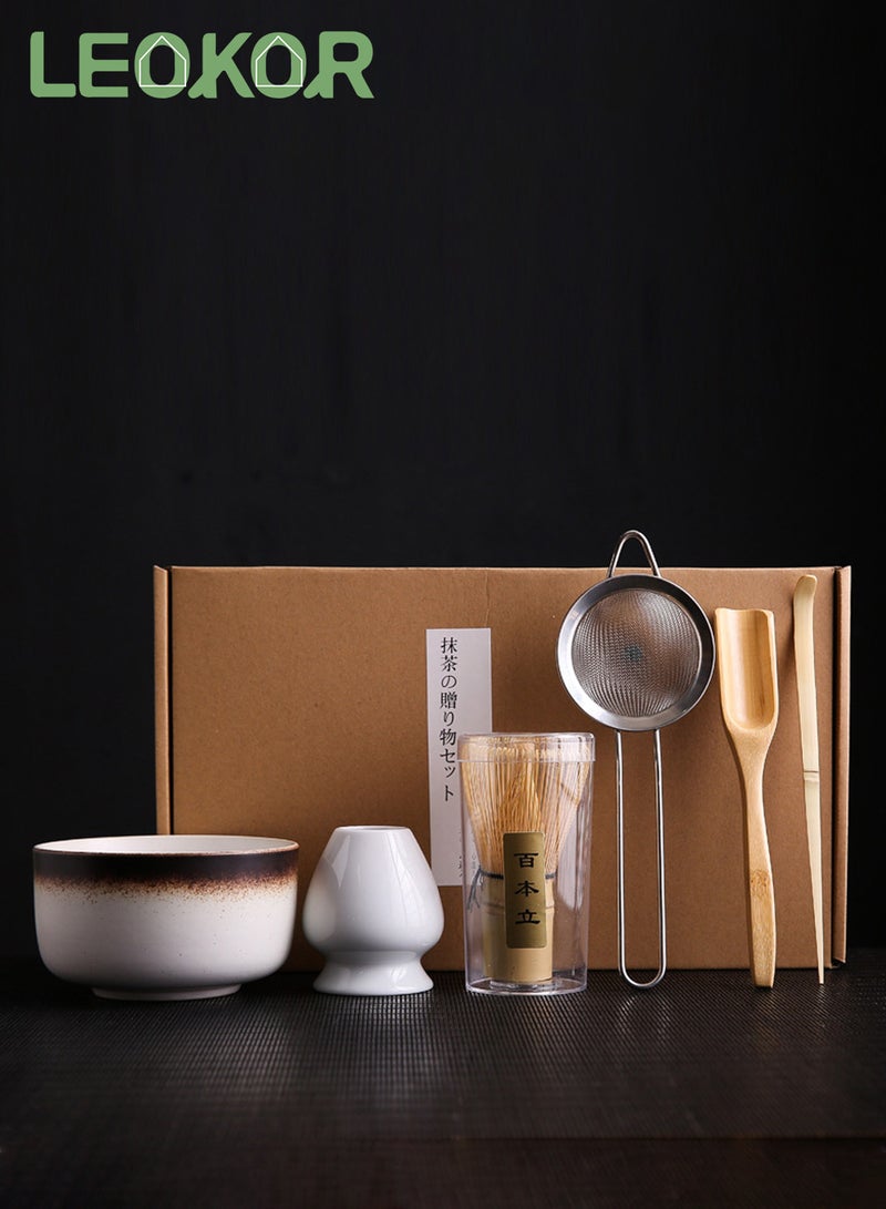 Matcha Tea Set, 6Pcs Matcha Whisk Set, Traditional Handmade Matcha Tea Tool, Include Matcha Bowl, Bamboo Matcha Whisk, Whisk Holder, Stainless Steel Tea Sifter, 2 Bamboo Scoop - Image 1