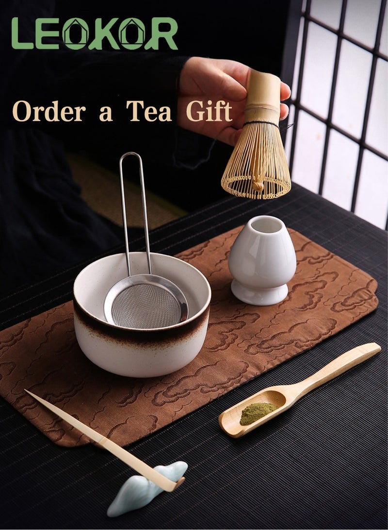 Matcha Tea Set, 6Pcs Matcha Whisk Set, Traditional Handmade Matcha Tea Tool, Include Matcha Bowl, Bamboo Matcha Whisk, Whisk Holder, Stainless Steel Tea Sifter, 2 Bamboo Scoop - Image 2