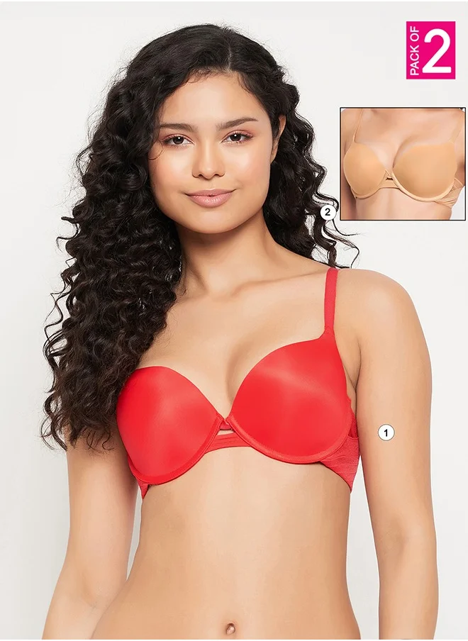 كلوفيا Clovia Pack of 2 Level 3 Push-Up Padded Underwired Demi Cup T-shirt Bra