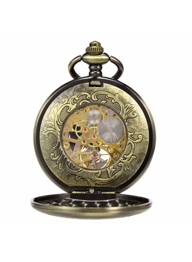 Treeweto Antique Dragon Mechanical Skeleton Pocket Watch with Chain - Image 5