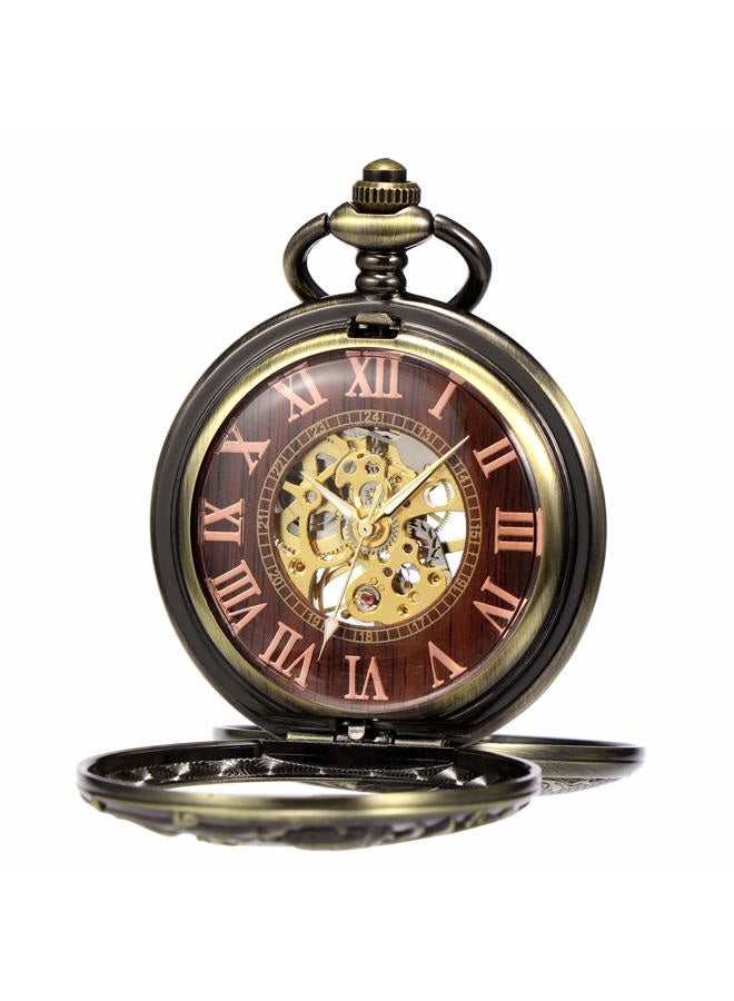 Treeweto Antique Dragon Mechanical Skeleton Pocket Watch with Chain - Image 2