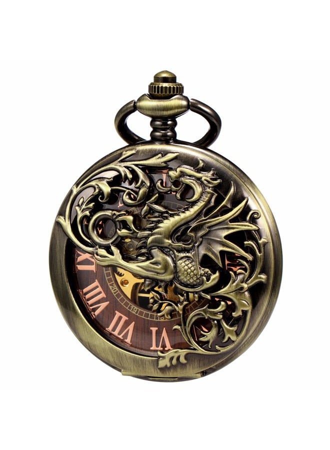 Treeweto Antique Dragon Mechanical Skeleton Pocket Watch with Chain - Image 1