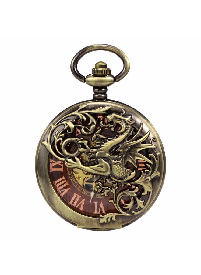 Treeweto Antique Dragon Mechanical Skeleton Pocket Watch with Chain - Image 3