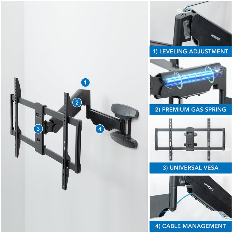 Mount-It! Pull Down TV Mount, Drop Down Wall Mount with Gas Spring Arm, Height-Adjustable TV Mount for 37-80 Inch TVs, Full Motion Swivel Tilt Bracket for Fireplace, Fits VESA 600x400, Up to 88 lbs - Image 5