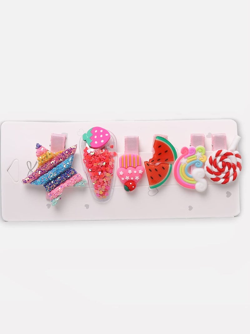 Yellow Bee Set of 6 Fruits Candy & Star Embellished Hair Clips, One Size - Image 2