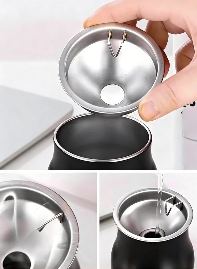 Stainless Steel Funneling Cigarette Cigar Ashtray Cigar Ash Holder Smoking Ash Tray for Home Office(Black) - Image 2