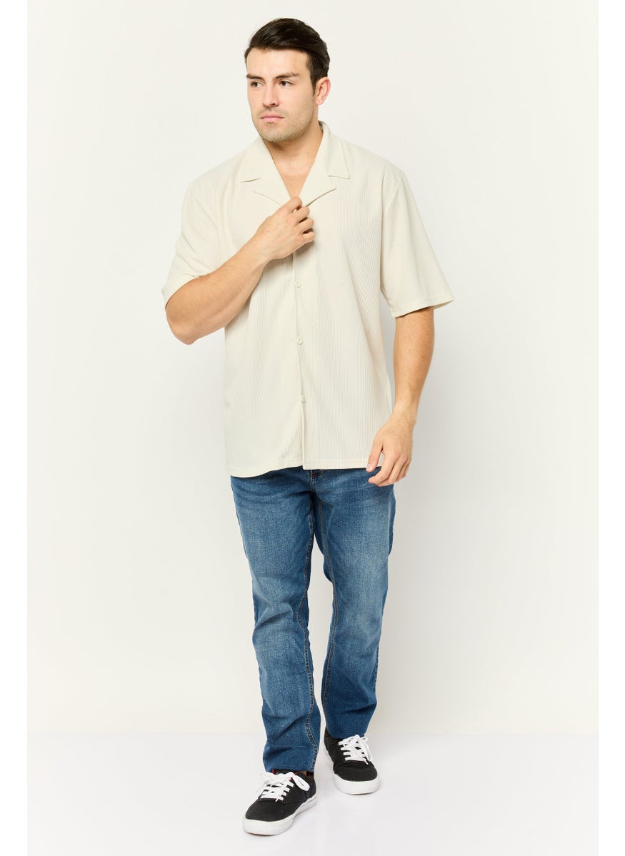 Core Elements Men Regular Fit Stripe Short Sleeve Casual Shirt, Cream  - Image 1