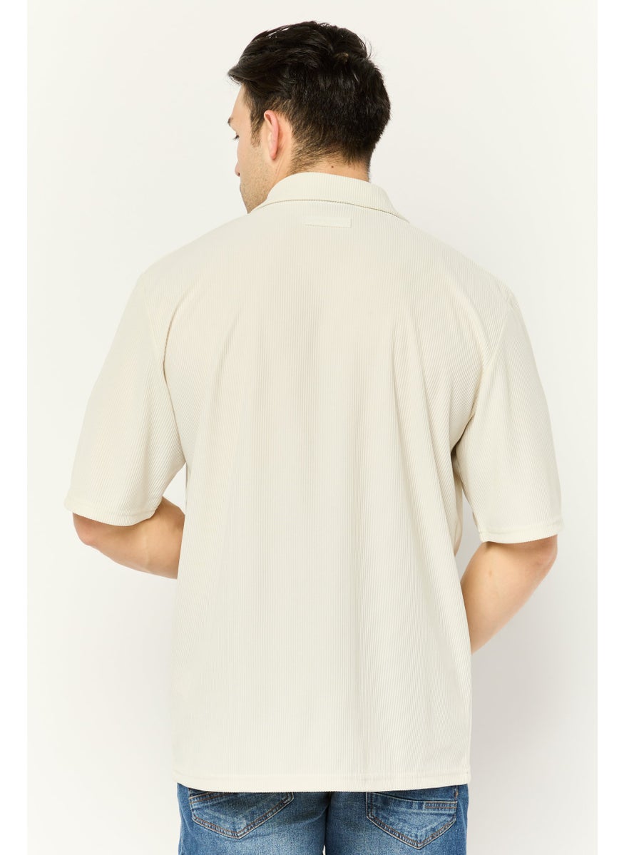 Core Elements Men Regular Fit Stripe Short Sleeve Casual Shirt, Cream  - Image 4