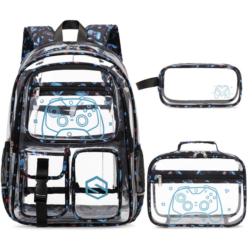 DIGOBAY 3PCS Cool Luminous Clear Backpack for Boys Kids Gamer Bookbag for School See Through PVC Transparent Backpacks with Lunch Bag Pencil Case Clear Backpack Heavy Duty for School Stadium - Image 2