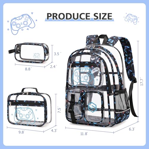 DIGOBAY 3PCS Cool Luminous Clear Backpack for Boys Kids Gamer Bookbag for School See Through PVC Transparent Backpacks with Lunch Bag Pencil Case Clear Backpack Heavy Duty for School Stadium - Image 3