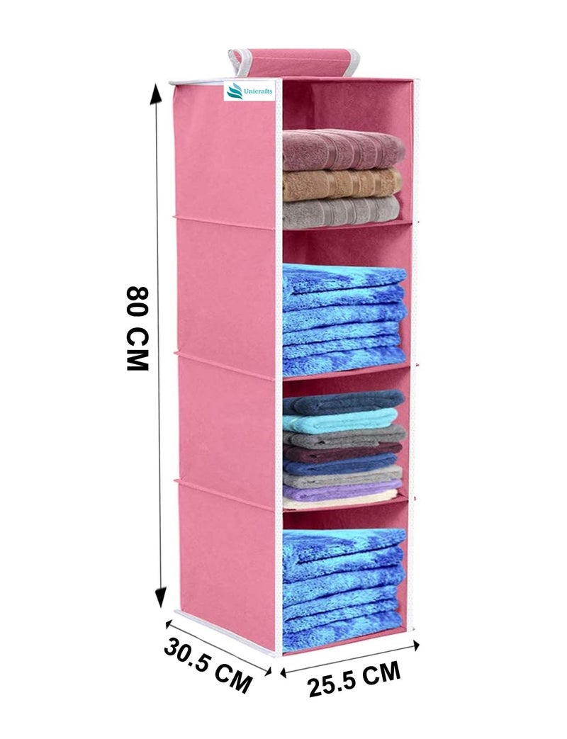 UNICRAFTS Hanging Organizer 4 Shelves NonWoven Foldable and Universal Fit Closet Organizer Collapsible Wardrobe Organiser for Regular Garments Cupboard 4 Tier for Bedroom Combo Pack of 2 - Image 2
