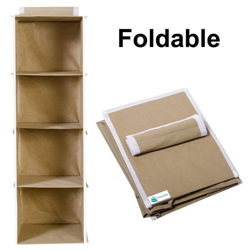 UNICRAFTS Hanging Organizer 4 Shelves NonWoven Foldable and Universal Fit Closet Organizer Collapsible Wardrobe Organiser for Regular Garments Cupboard 4 Tier for Bedroom Combo Pack of 2 - Image 5